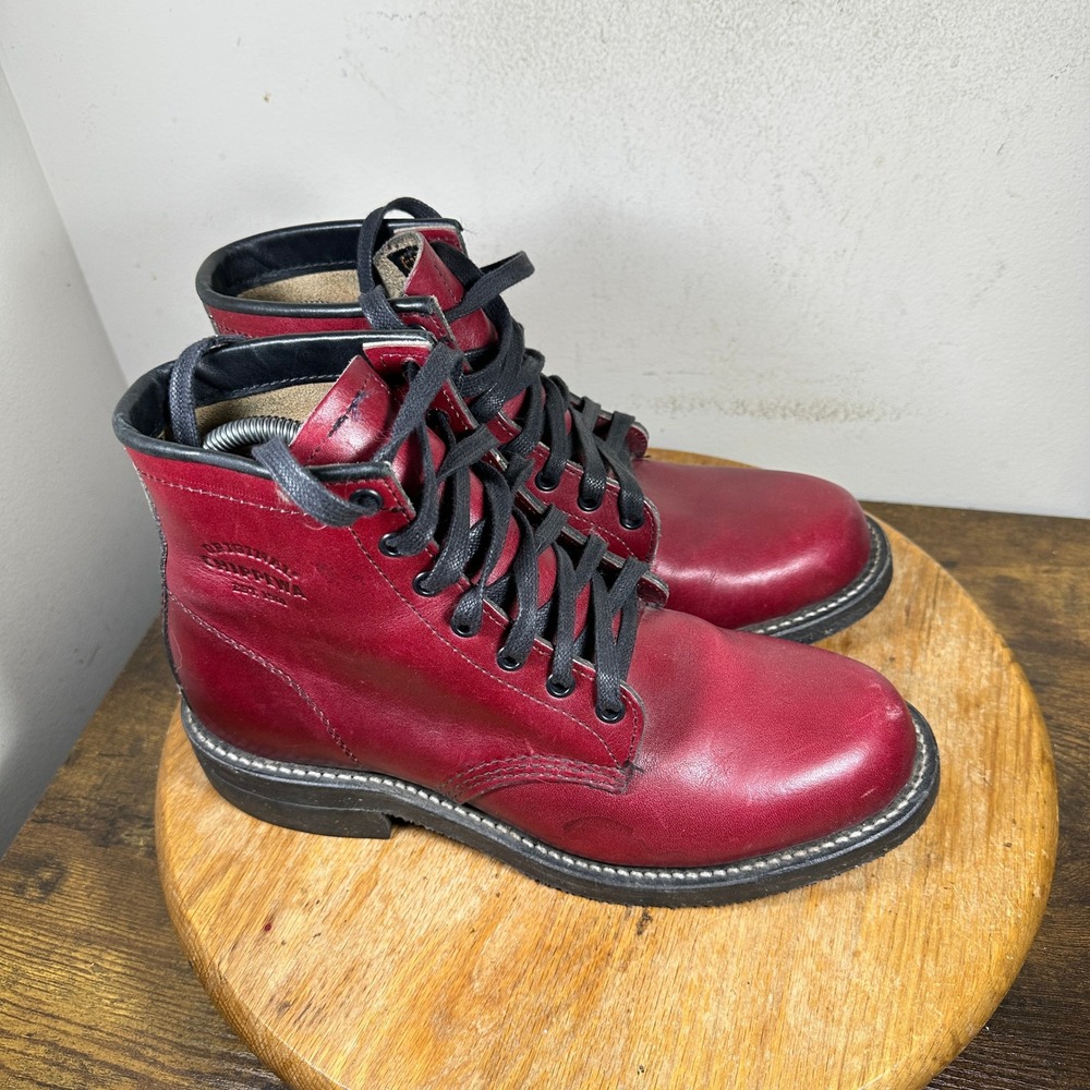 Original Chippewa Mens 1901G26 Cherry Red Leather Service Boots Vibram USA 7.5 D